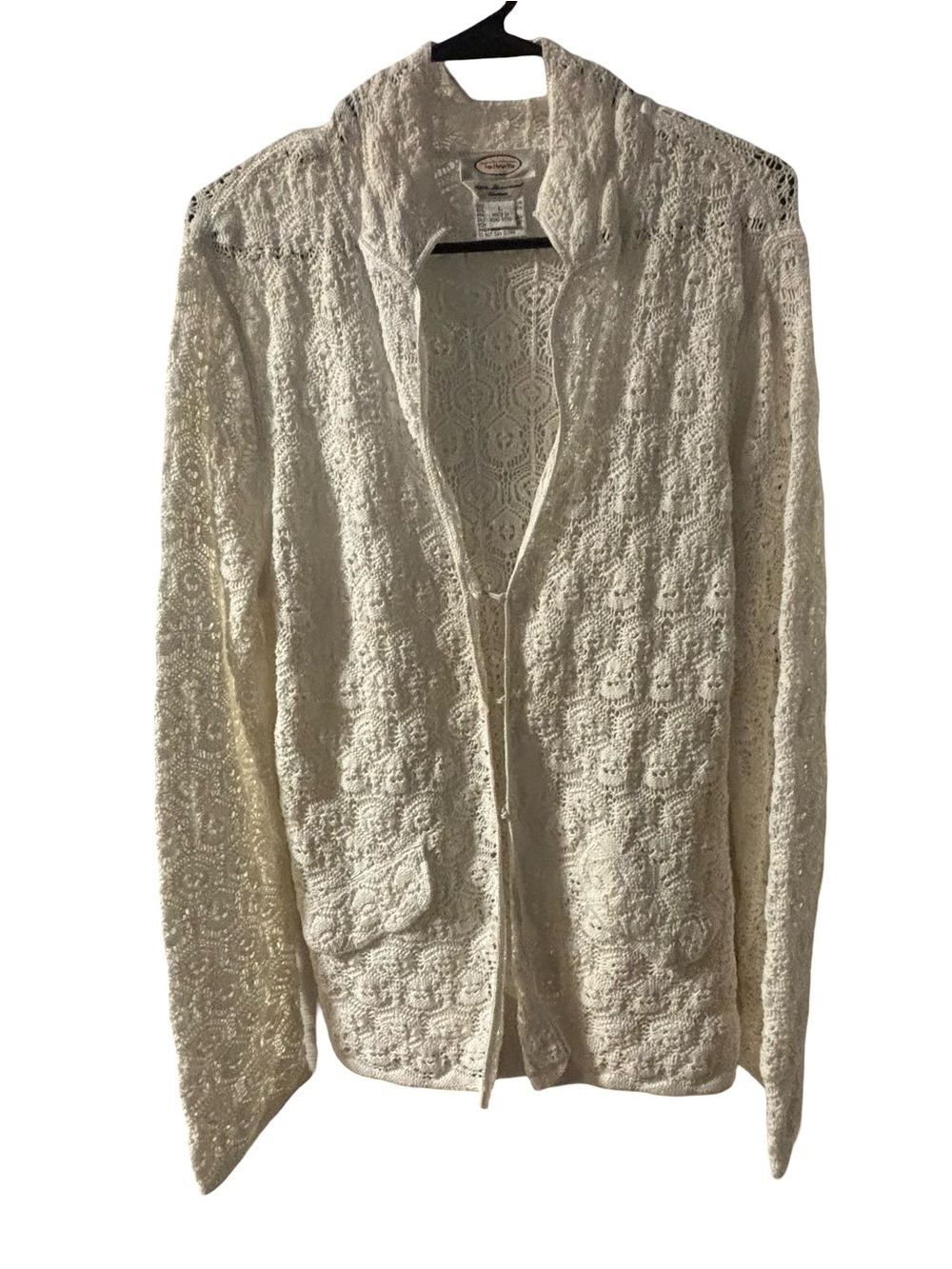 Talbots Y2K Boho Cottagecore Coquette Cream Crochet Open-Front Blazer Large - Picture 2 of 7